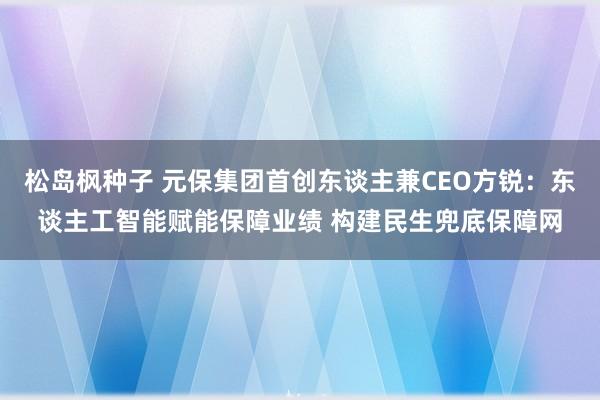 松岛枫种子 元保集团首创东谈主兼CEO方锐：东谈主工智能赋能保障业绩 构建民生兜底保障网