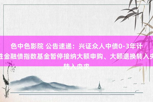 色中色影院 公告速递：兴证众人中债0-3年计谋性金融债指数基金暂停接纳大额申购、大额退换转入央求