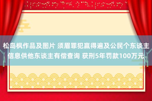 松岛枫作品及图片 须眉罪犯赢得遍及公民个东谈主信息供他东谈主有偿查询 获刑5年罚款100万元