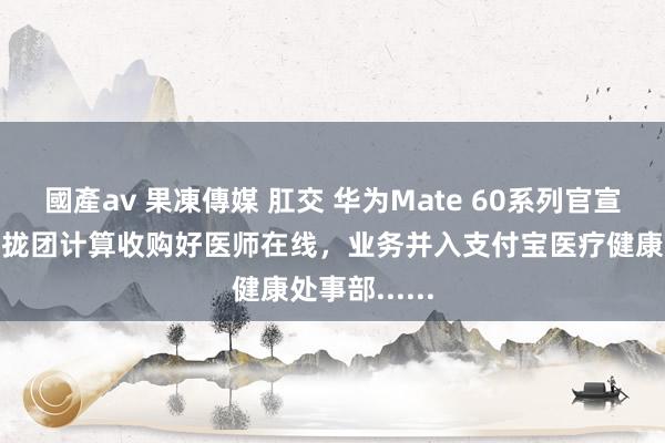 國產av 果凍傳媒 肛交 华为Mate 60系列官宣降价；蚂聚拢团计算收购好医师在线，业务并入支付宝医疗健康处事部......